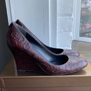 Gucci Brown leather wedges, size 9.5.